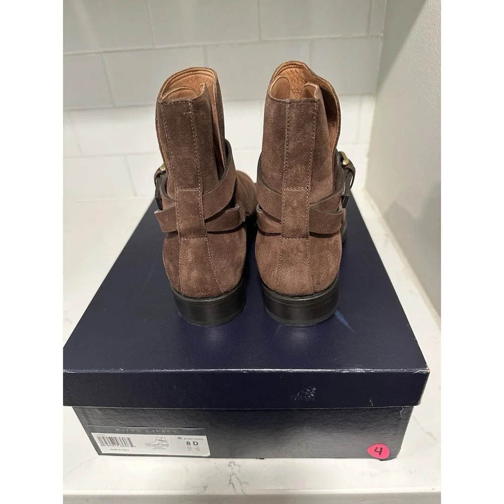 Ralph Lauren Purple Label Welington Strap Boots Mens 8D Brown Calf Suede Italy